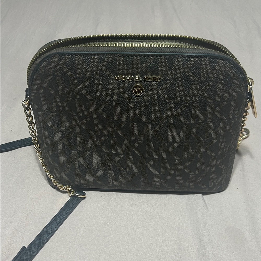 Michael Kors Monogram Black and Gold Crossbody Bag